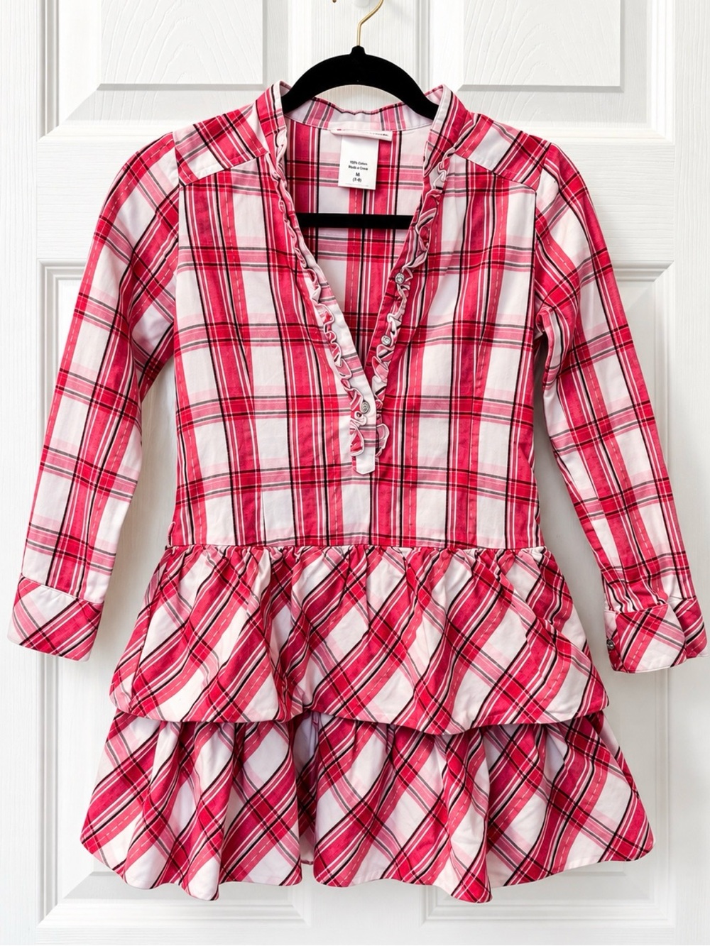 American Girl Pink Plaid Tiered Ruffle dress